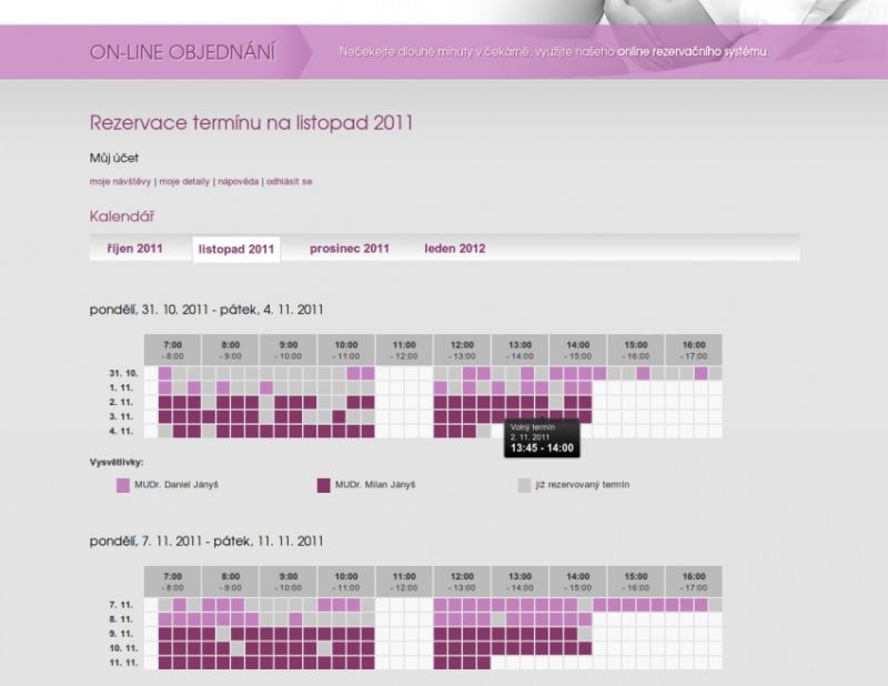 Rezervace termínu na listopad 2011