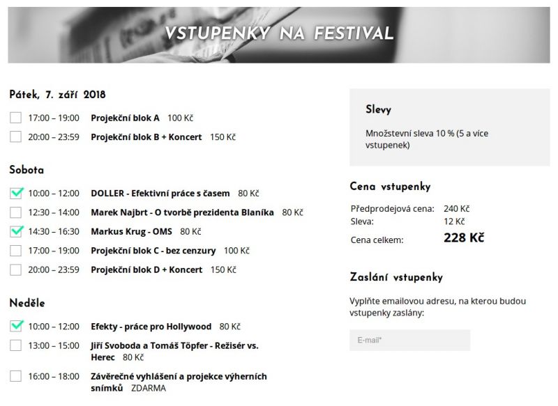 On-line prodej vstupenek na vlastním webu